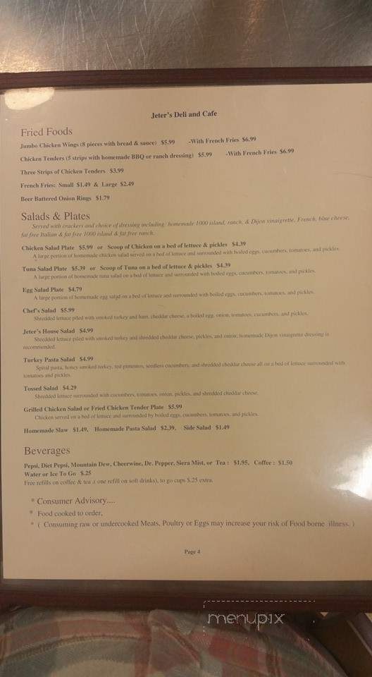 Jeter’s Deli Cafe menu 2