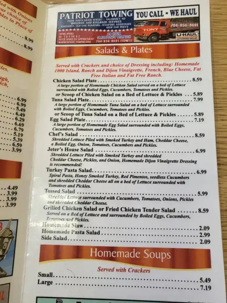 Jeter’s Deli Cafe menu 1
